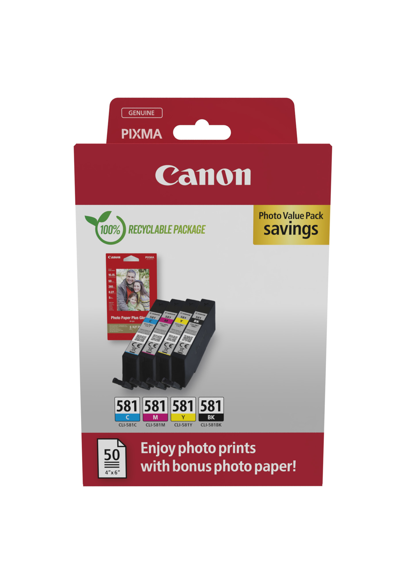 Canon CLI-581 C/M/Y/BK Photo Value Pack - Confezione da 4 - 5.6 ml - nero, giallo, ciano, magenta - originale - scatola - kit cartuccia inchiostro / carta
