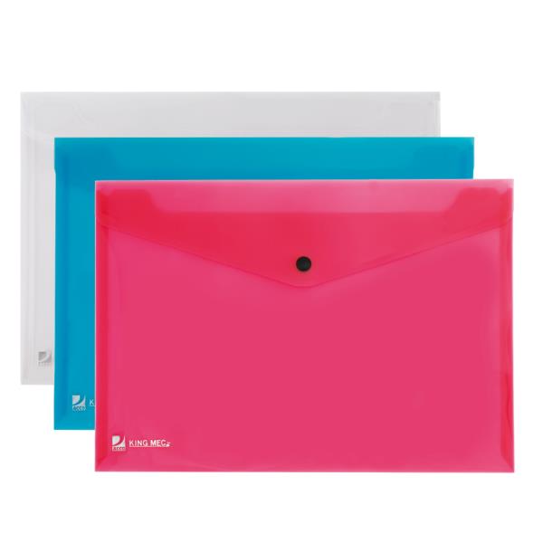 Busta con bottone Pull in polipropilene trasparente colori assortiti (conf.5)