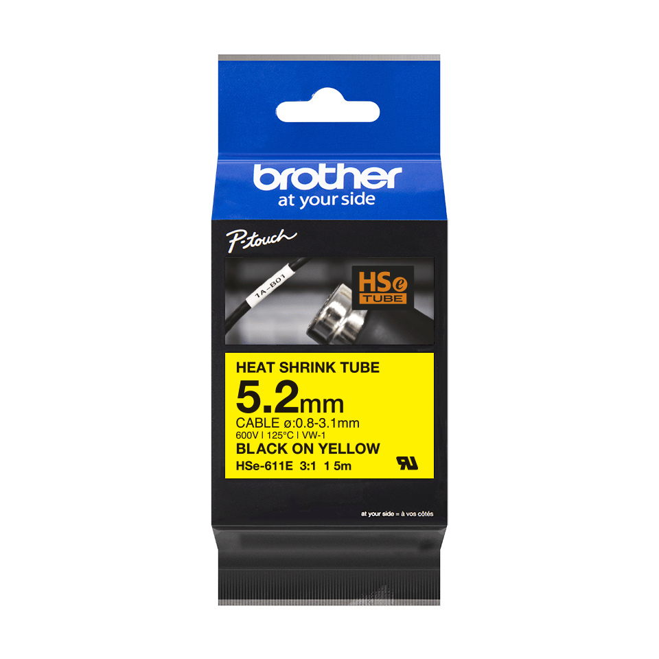 Brother HSe-211E - Nero su bianco - Rotolo (0,52 cm x 1,5 m) 1 cassetta(e) confezione da appendere - nastro termorestringente per tubi - per P-Touch PT-D800W, PT-E300, PT-E300VP, PT-E550WVP, PT-P700, PT-P750W, PT-P900W, PT-P950NW