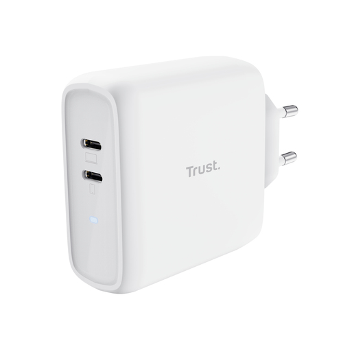 Trust Maxo - Alimentatore - 65 Watt - 3 A - PD 3.0 - 2 connettori di uscita (24 pin USB-C) - bianco