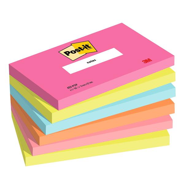 Blocco Post-it - 655-POP - 76 x 127 mm - 100 fogli - colori Popmistic - Post-it - conf. 6 pezzi