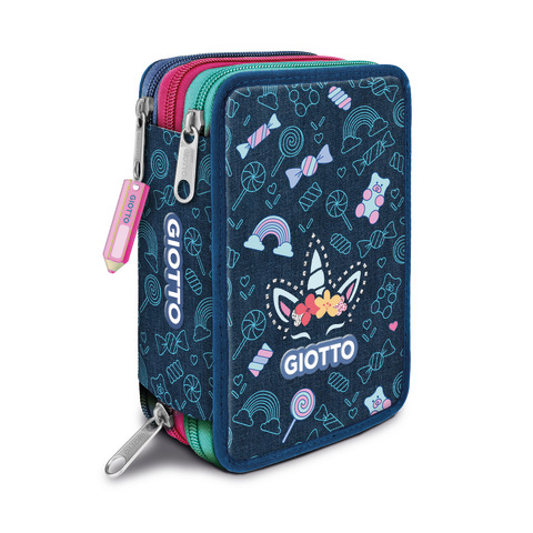 Astuccio 3 zip Candy collection - 19,5 x 7,5 x 12,9 cm - tessuto - fantasie assortite - Giotto