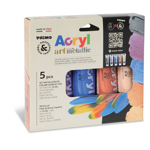 Colori Acryl - 75 ml - colori metal assortiti - Primo - astuccio 5 colori