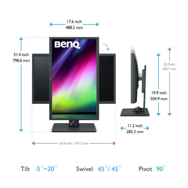 BenQ PhotoVue SW321C - Monitor a LED - 32" - 3840 x 2160 4K UHD (2160p) @ 60 Hz - IPS - 250 cd/m² - 1000:1 - HDR10 - 5 ms - 2xHDMI, DisplayPort, USB-C - grigio