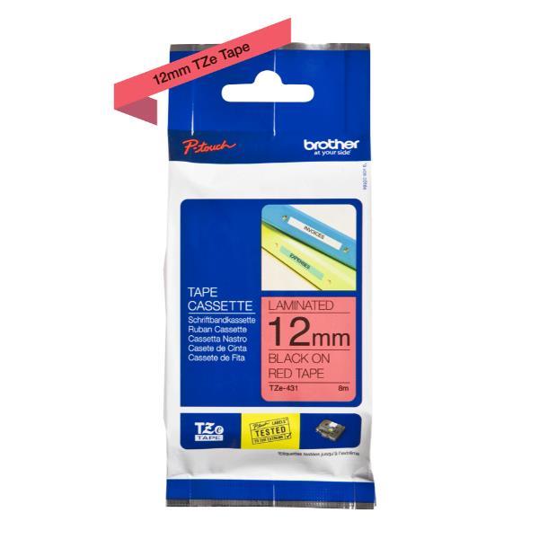 Brother TZe-431 - Nero su rosso - Rotolo (1,2 cm x 8 m) 1 cassetta(e) nastro laminato - per Brother PT-D210, D600, H110, P750, P950; P-Touch Cube PT-P300; P-Touch Cube Pro PT-P910