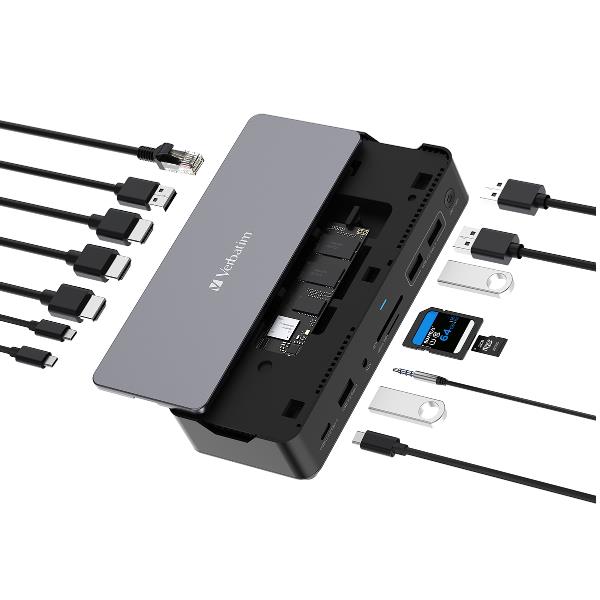 Verbatim Pro - Docking station - USB-C - 2 x HDMI, DP - SSD 256 GB - 1GbE - 100 Watt