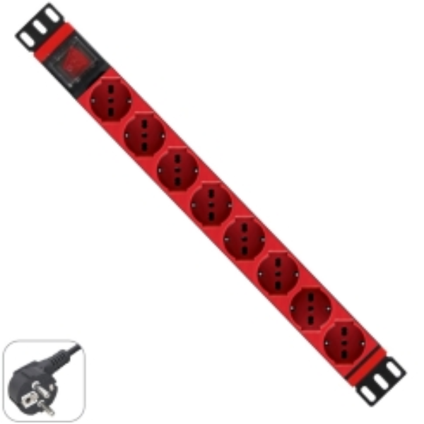 MULTIPRESA 19 POLLICI 1U CON 8 PRESE UNIVERSALI CON SPINE ROSSE