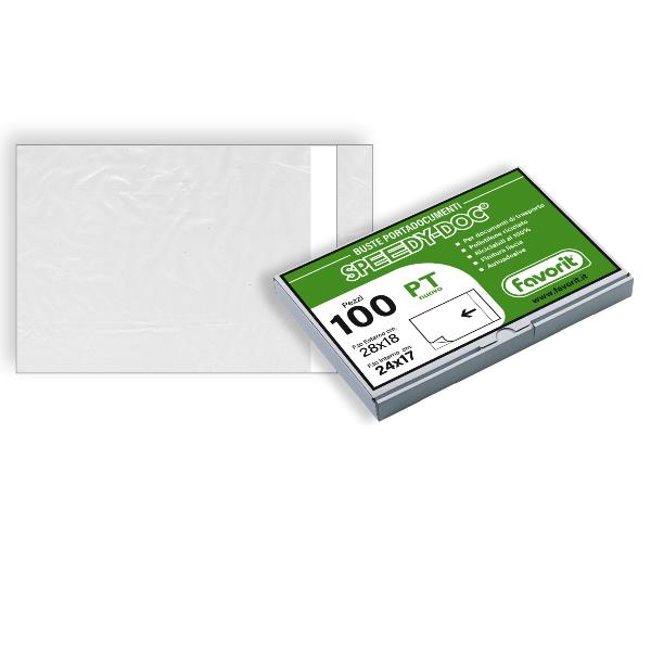 Busta adesiva Speedy Doc - apertura lato corto - PT (22,5 x 16 cm) - LDPE - trasparente - Favorit - conf. 100 pezzi