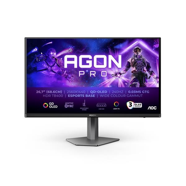 AOC Screen size (inch) 26.7, Panel resolution 2560x1440, Max Refresh rate 240 Hz