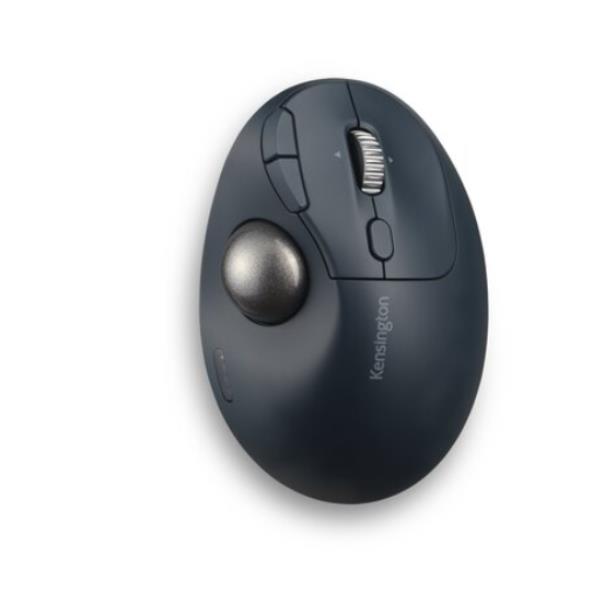 Kensington Pro Fit Ergo TB550 Trackball - Mouse verticale - ergonomico - ottica - 9 pulsanti - senza fili - Bluetooth, 2.4 GHz - ricevitore wireless USB - nero, blu-grigio - retail - scatola a colori