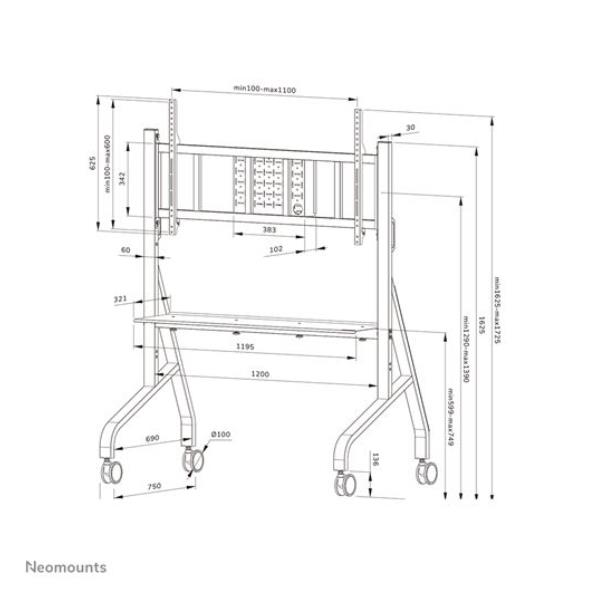 Neomounts FL50-575WH1 - Carrello - solido - per supporto per display - supporto a pavimento - bloccabile - acciaio - bianco - dimensione schermo: 65"-110"