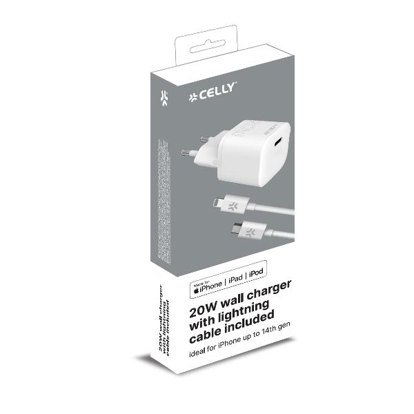 Celly PC2TC20WLIGHTCA - 20W USB-C Wall Charger with Lightning Cable PROCOMPACT2