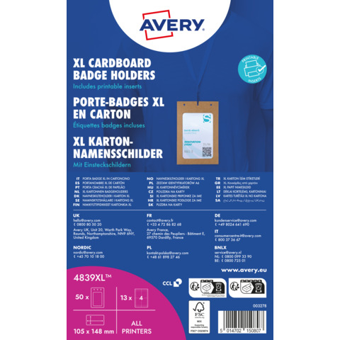 Portabadge A6 - in cartoncino plastificato - laser/inkjet - 105 x 148 mm - Avery - Conf. 50 pezzi