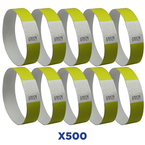 Braccialetti identificativi - in Tyvek - giallo fluo - 265 x 19 mm - 50 fogli - 10 et/fg - Avery - Conf. 500 pezzi
