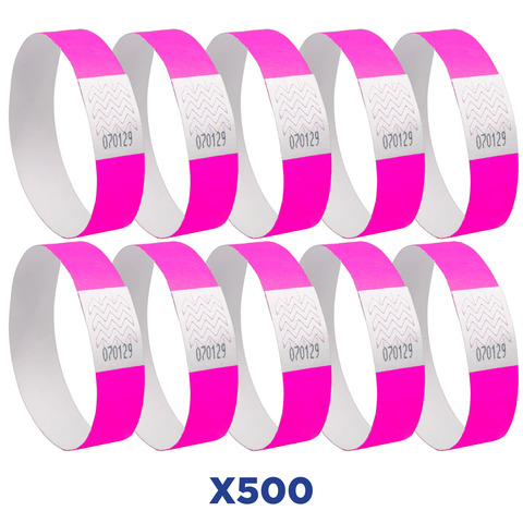 Braccialetti identificativi - in Tyvek - rosa fluo - 265 x 19 mm - 50 fogli - 10 et/fg - Avery - Conf. 500 pezzi