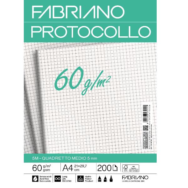 Fabriano CARTA PROTOCOLLO A4 60g 200ff - RIG 5 MM
