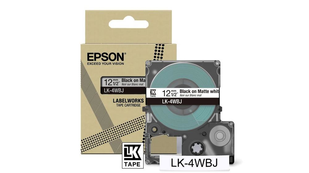 Epson LabelWorks LK-4WBJ - Nero su bianco opaco - Rotolo (1,2 cm x 8 m) 1 cassetta(e) confezione da appendere - cartuccia a nastro - per LabelWorks LW-C410, LW-C610