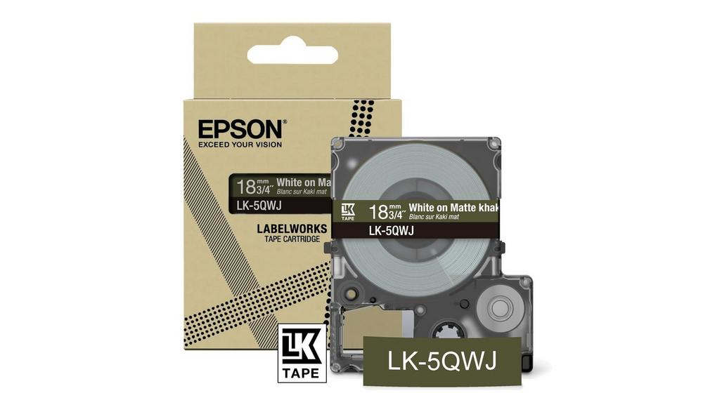 Epson LabelWorks LK-5QWJ - White on matte khaki - Rotolo (1,8 cm x 8 m) 1 cassetta(e) confezione da appendere - cartuccia a nastro - per LabelWorks LW-C410, LW-C610