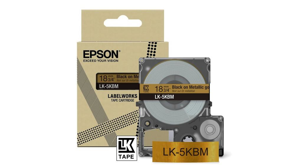 Epson LabelWorks LK-5KBM - Black on metallic gold - Rotolo (1,8 cm x 9 m) 1 cassetta(e) confezione da appendere - cartuccia a nastro - per LabelWorks LW-C410, LW-C610