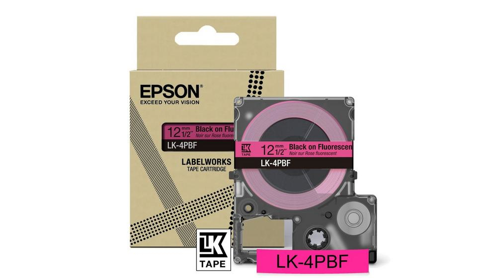 Epson LabelWorks LK-4PBF - Black on fluorescent - Rotolo (1,2 cm x 5 m) 1 cassetta(e) confezione da appendere - cartuccia a nastro - per LabelWorks LW-C410, LW-C610