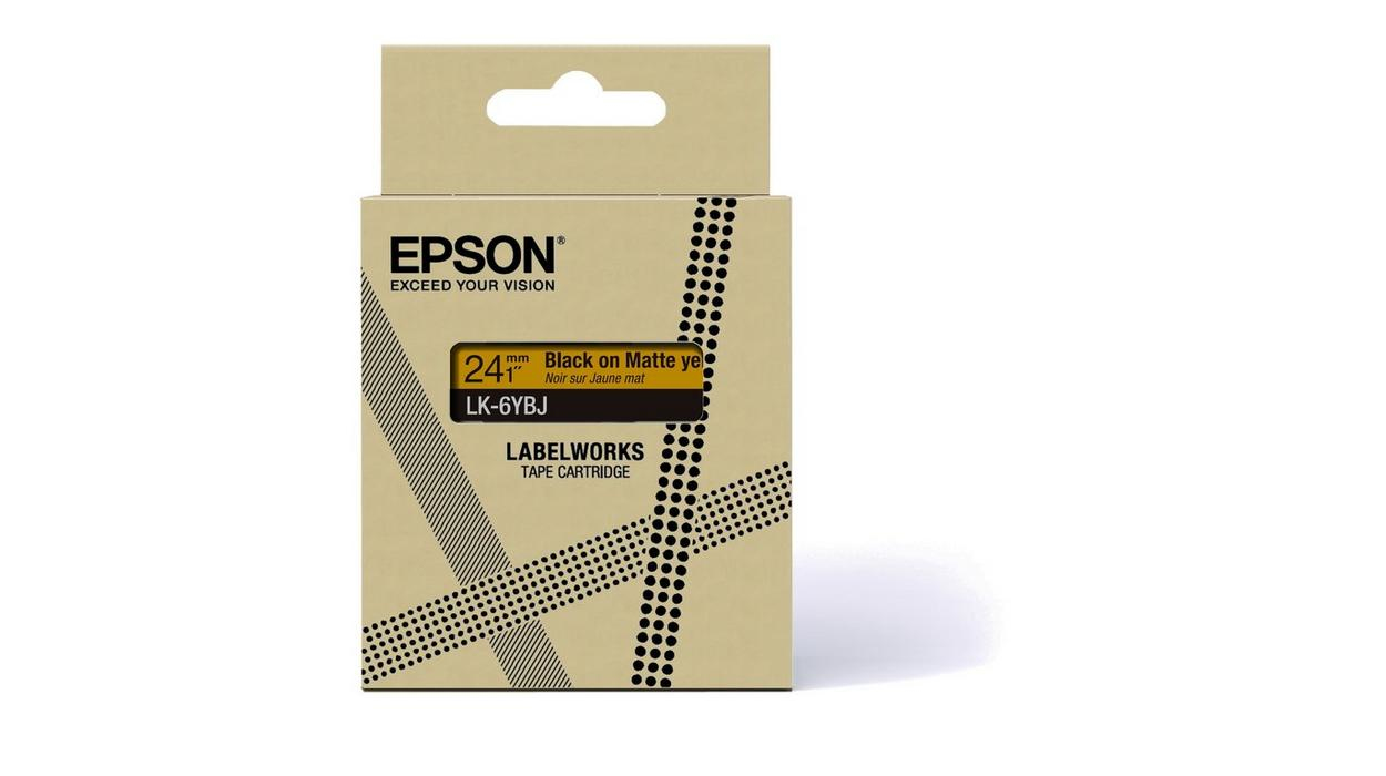 Epson LabelWorks LK-6YBJ - Black on matte yellow - Rotolo (2,4 cm x 8 m) 1 cassetta(e) confezione da appendere - cartuccia a nastro - per LabelWorks LW-C610