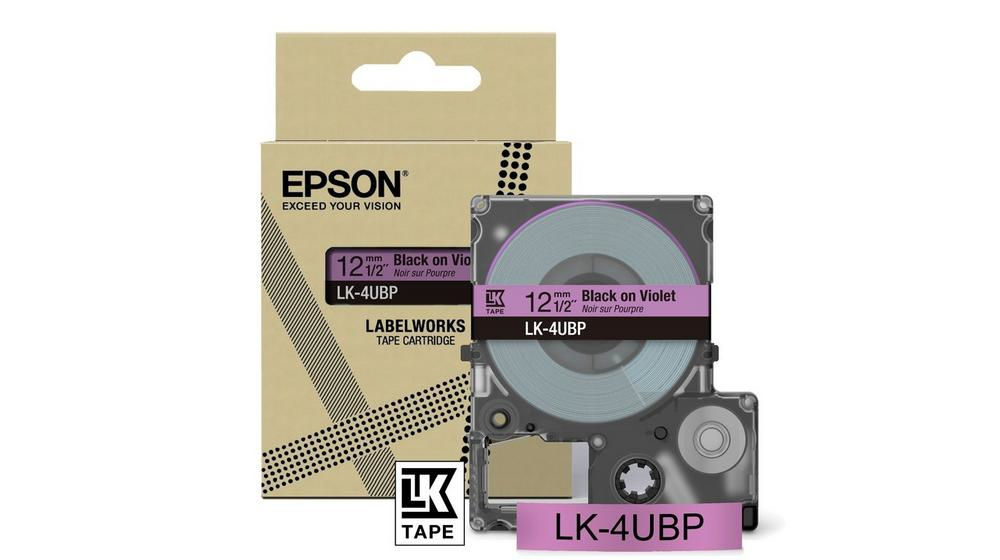 Epson LabelWorks LK-4UBP - Black on violet - Rotolo (1,2 cm x 8 m) 1 cassetta(e) confezione da appendere - cartuccia a nastro - per LabelWorks LW-C410, LW-C610