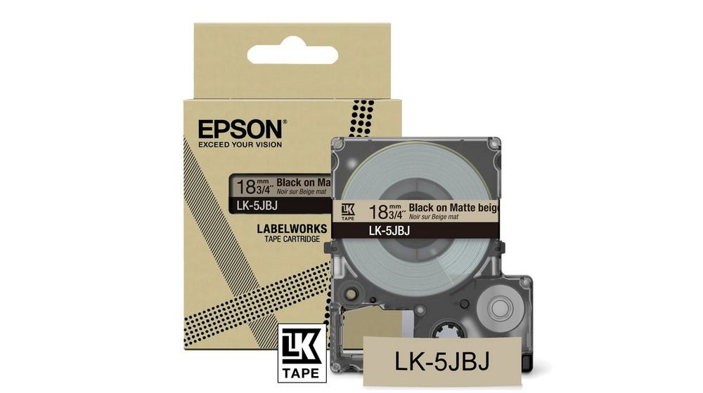 Epson LabelWorks LK-5JBJ - Black on matte beige - Rotolo (1,8 cm x 8 m) 1 cassetta(e) confezione da appendere - cartuccia a nastro - per LabelWorks LW-C410, LW-C610