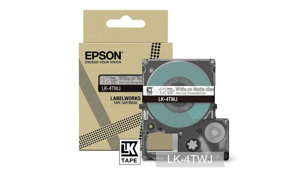 Epson LabelWorks LK-4TWJ - White on matte clear - Rotolo (1,2 cm x 8 m) 1 cassetta(e) confezione da appendere - cartuccia a nastro - per LabelWorks LW-C410, LW-C610
