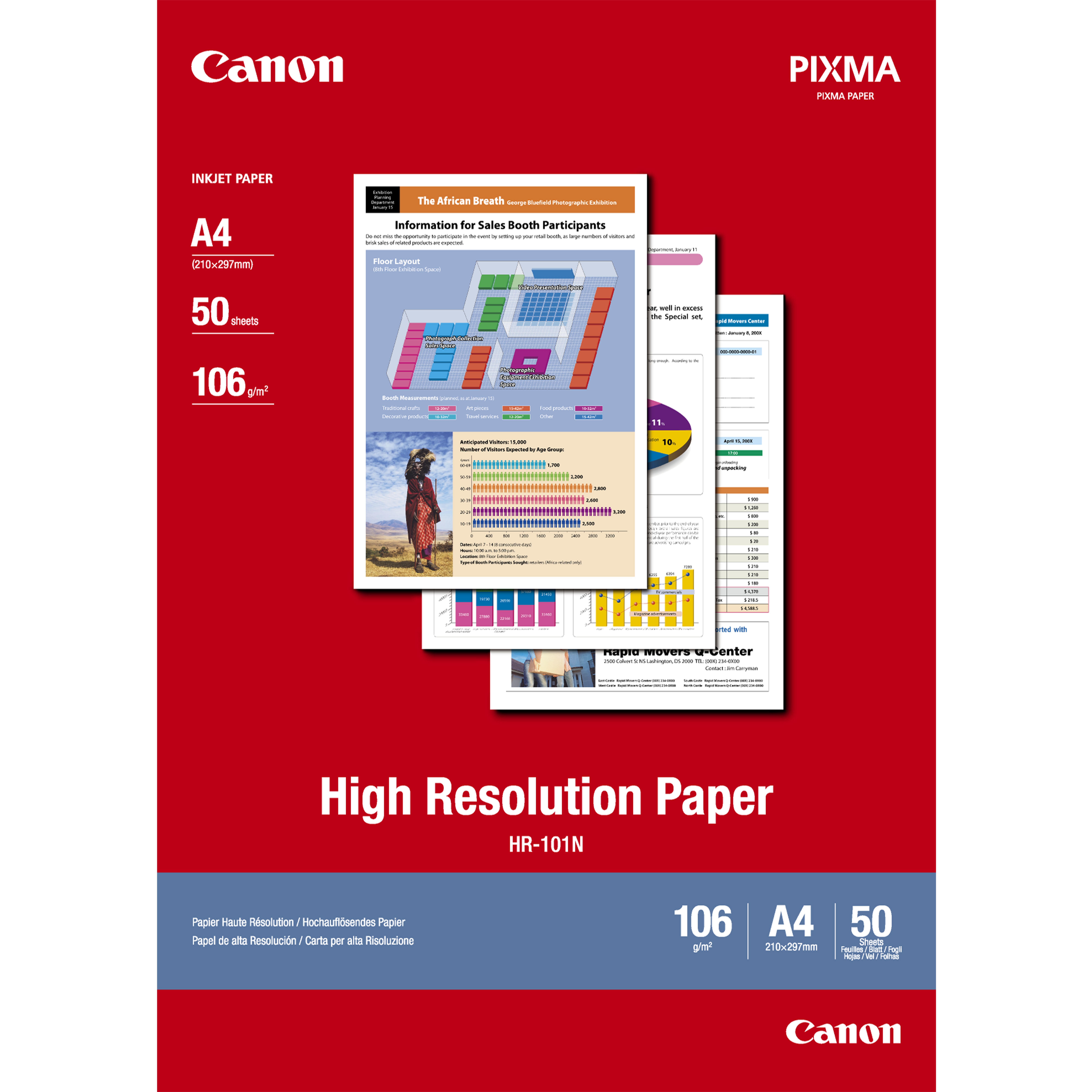 Canon HR-101 - A4 (210 x 297 mm) 50 fogli carta comune - per i-SENSYS LBP673; PIXMA IP4000, iP5000, iP6210, iP6310, iP8500, MG2555, MG8250, TS7450