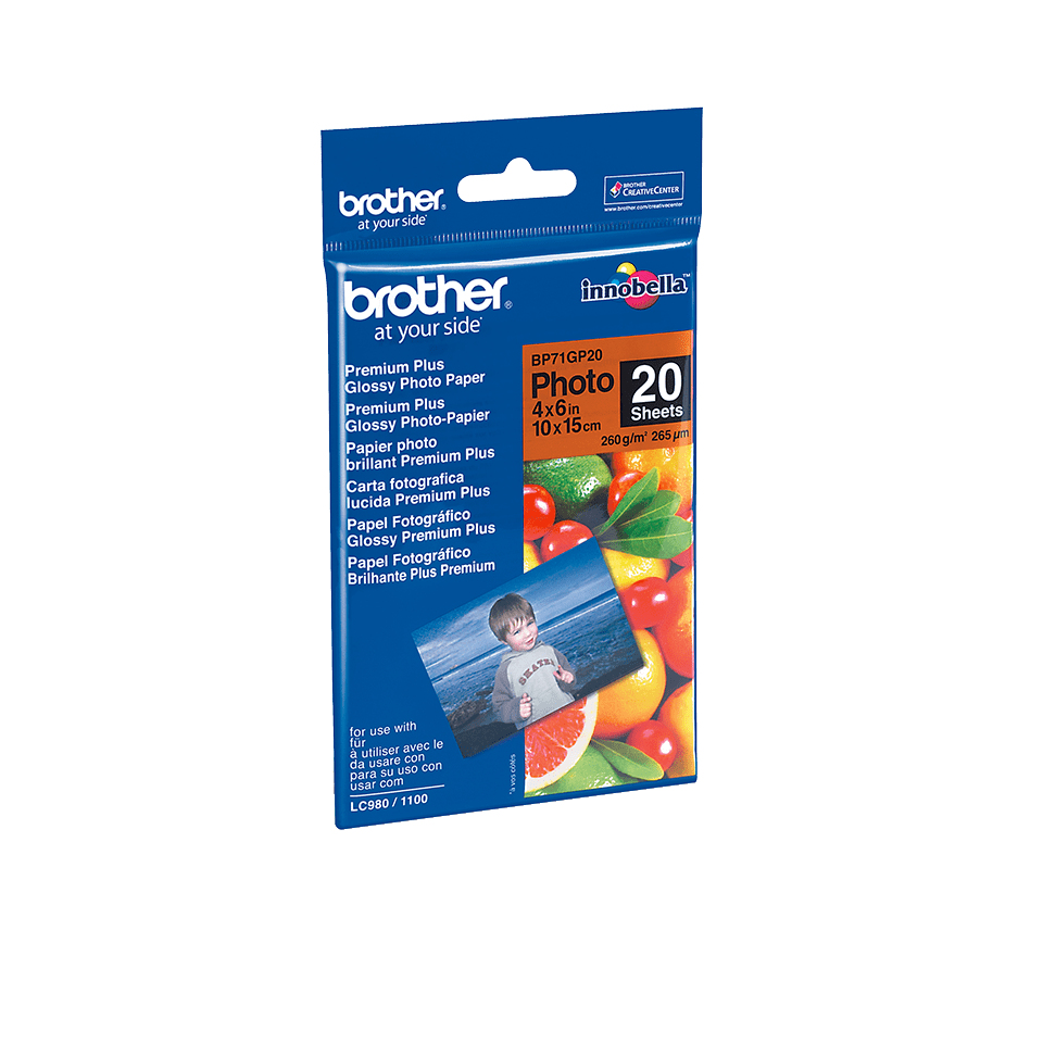 Brother BP - Lucido - 100 x 150 mm 20 fogli carta fotografica - per Brother DCP-J1140, J1200, J1800, MFC-J1010, J1012, J2340, J3540, J3940, J4335, J5340