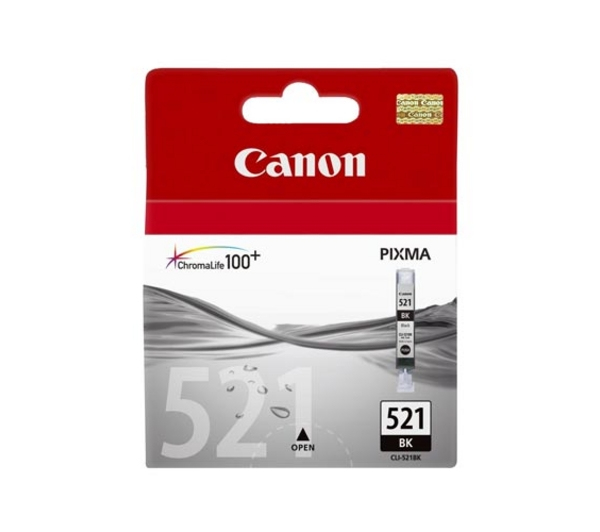 Canon CLI-521BK - 9 ml - nero - originale - blister con sicurezza - serbatoio inchiostro - per PIXMA iP3600, iP4700, MP540, MP550, MP560, MP620, MP630, MP640, MP980, MP990, MX860, MX870