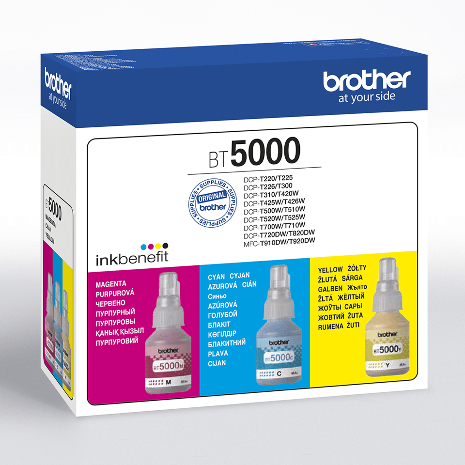 Brother BT5000CL Value Pack - Confezione da 3 - 48.8 ml - giallo, ciano, magenta - originale - ricarica inchiostro - per Brother DCP-T220, T420, T425, T426, T520, T525, T720, MFC-T920; InkBenefit Plus DCP-T426