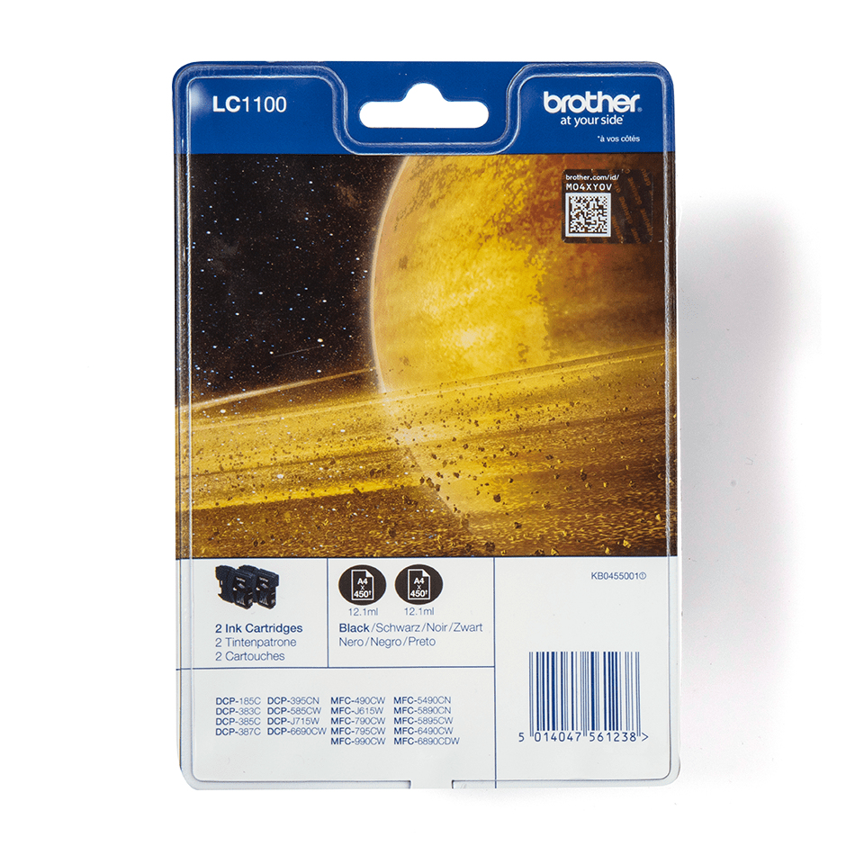Brother LC1100BKBP2 - Confezione da 2 - nero - originale - blister - cartuccia d'inchiostro - per Brother DCP-185, 385, 395, 585, J715, MFC-490, 5490, 5890, 5895, 6890, 790, 795, 990, J615