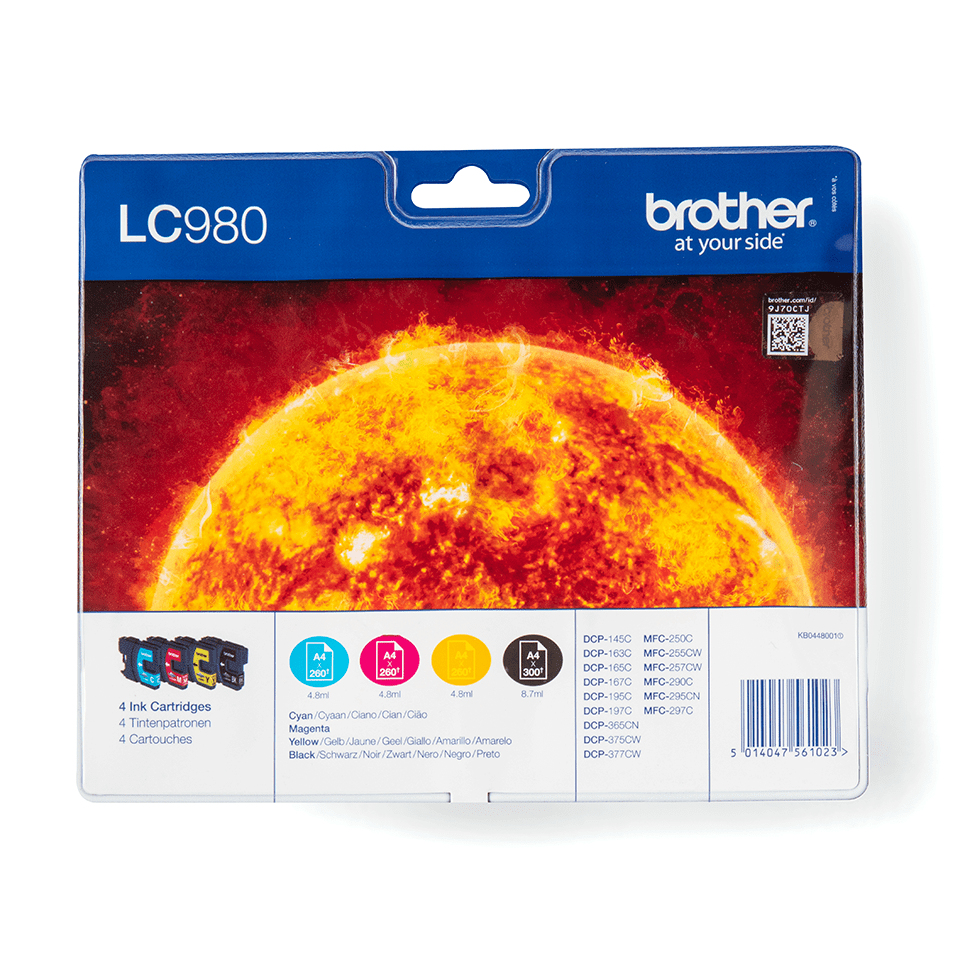 Brother LC980VALBPDR - Confezione da 4 - nero, giallo, ciano, magenta - originale - blister - cartuccia d'inchiostro - per Brother DCP-145, 163, 165, 195, 365, 373, 375, 377, MFC-250, 255, 290, 295, 297