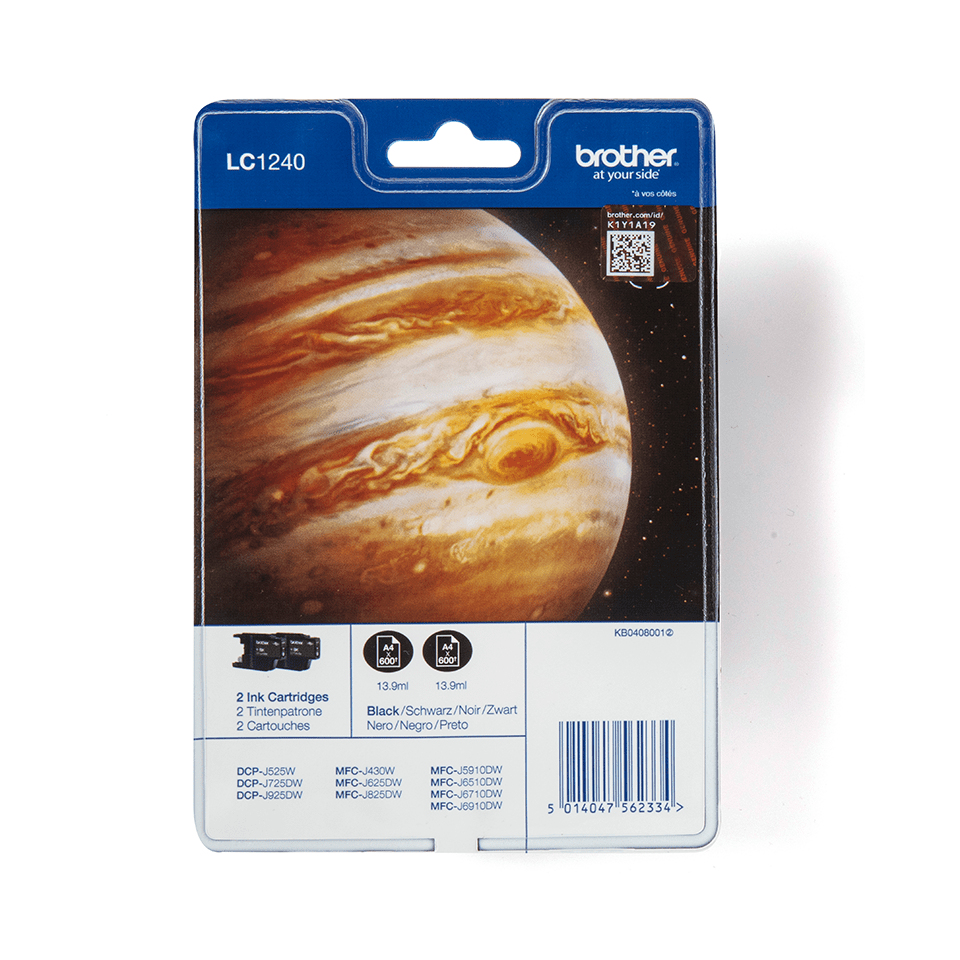 Brother LC1240BKBP2 - Confezione da 2 - nero - originale - blister - cartuccia d'inchiostro - per Brother DCP-J525, J725, J925, MFC-J430, J5910, J625, J6510, J6710, J6910, J825
