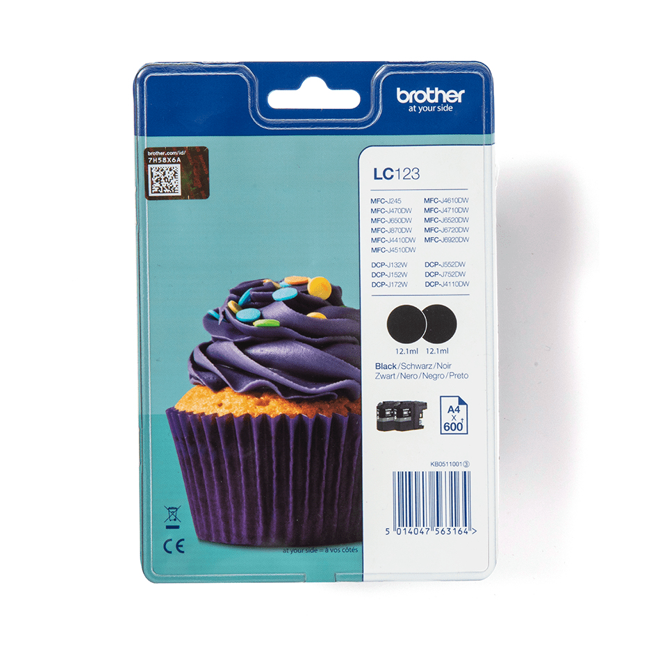 Brother LC123BK - Confezione da 2 - Alta resa - nero - originale - blister - cartuccia d'inchiostro - per Brother DCP-J100, J105, J132, J152, J552, J752, MFC-J245, J470, J650, J6520, J6720, J6920