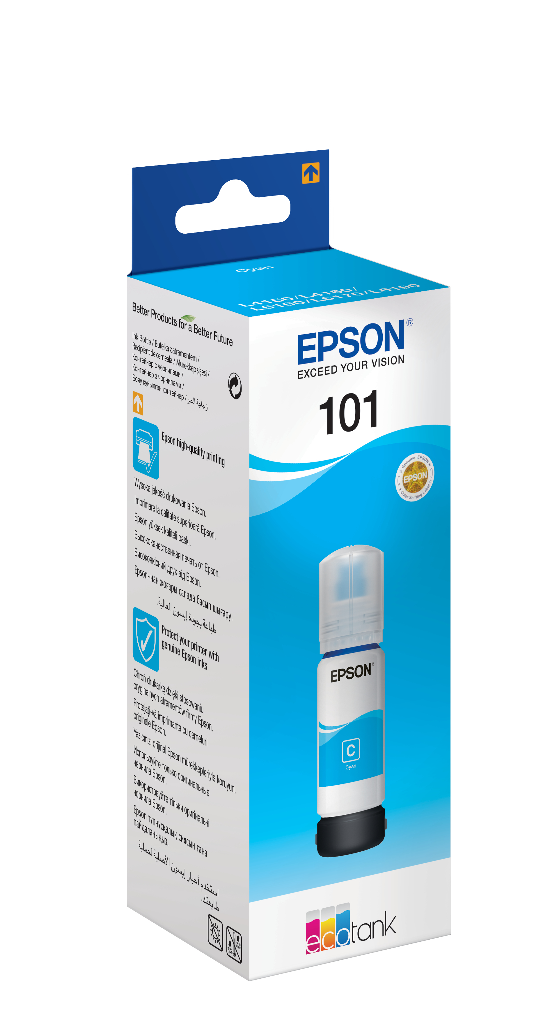 Epson 101 - 70 ml - ciano - originale - serbatoio inchiostro - per Epson L4260, L4266, L6190, L6260, L6270, L6276, L6290; EcoTank L14150; EcoTank ITS L4150
