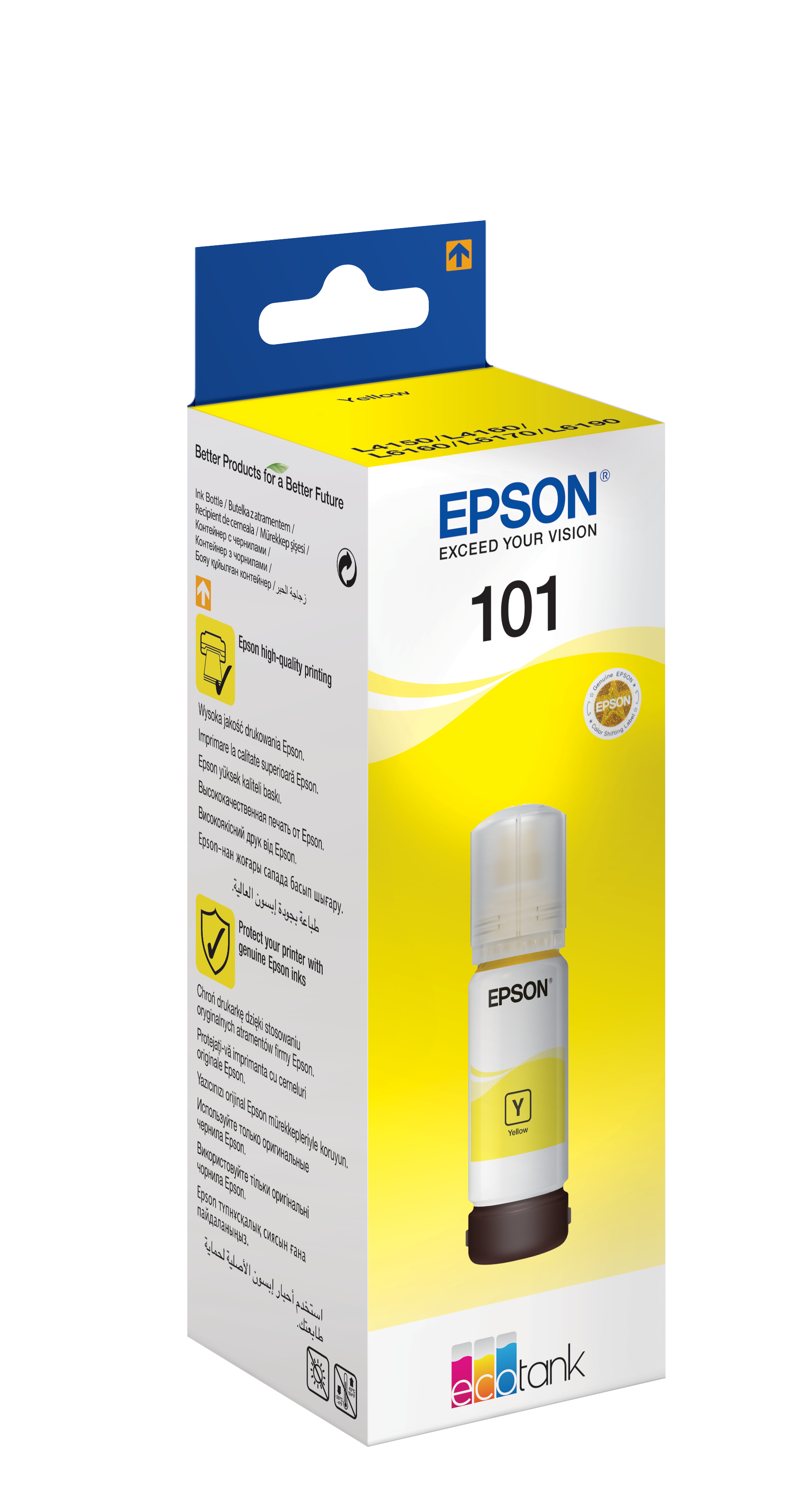Epson 101 - 70 ml - giallo - originale - serbatoio inchiostro - per Epson L4260, L4266, L6190, L6260, L6270, L6276, L6290; EcoTank L14150; EcoTank ITS L4150