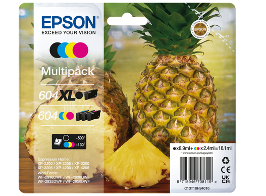 Epson 604XL Multipack - Confezione da 4 - XL (nero) + capacity Standard - nero, giallo, ciano, magenta - originale - blister - cartuccia d'inchiostro - per Expression Home XP-2200, 2205, 3200, 3205, 4200, 4205; WorkForce WF-2910, 2930, 2935, 2950
