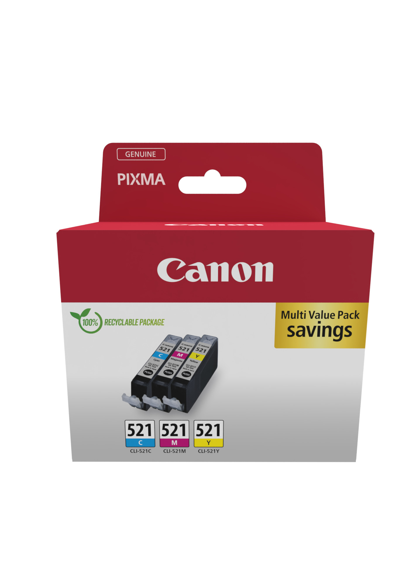 Canon CLI-521 C/M/Y Multi pack - Confezione da 3 - 9 ml - giallo, ciano, magenta - originale - serbatoio inchiostro