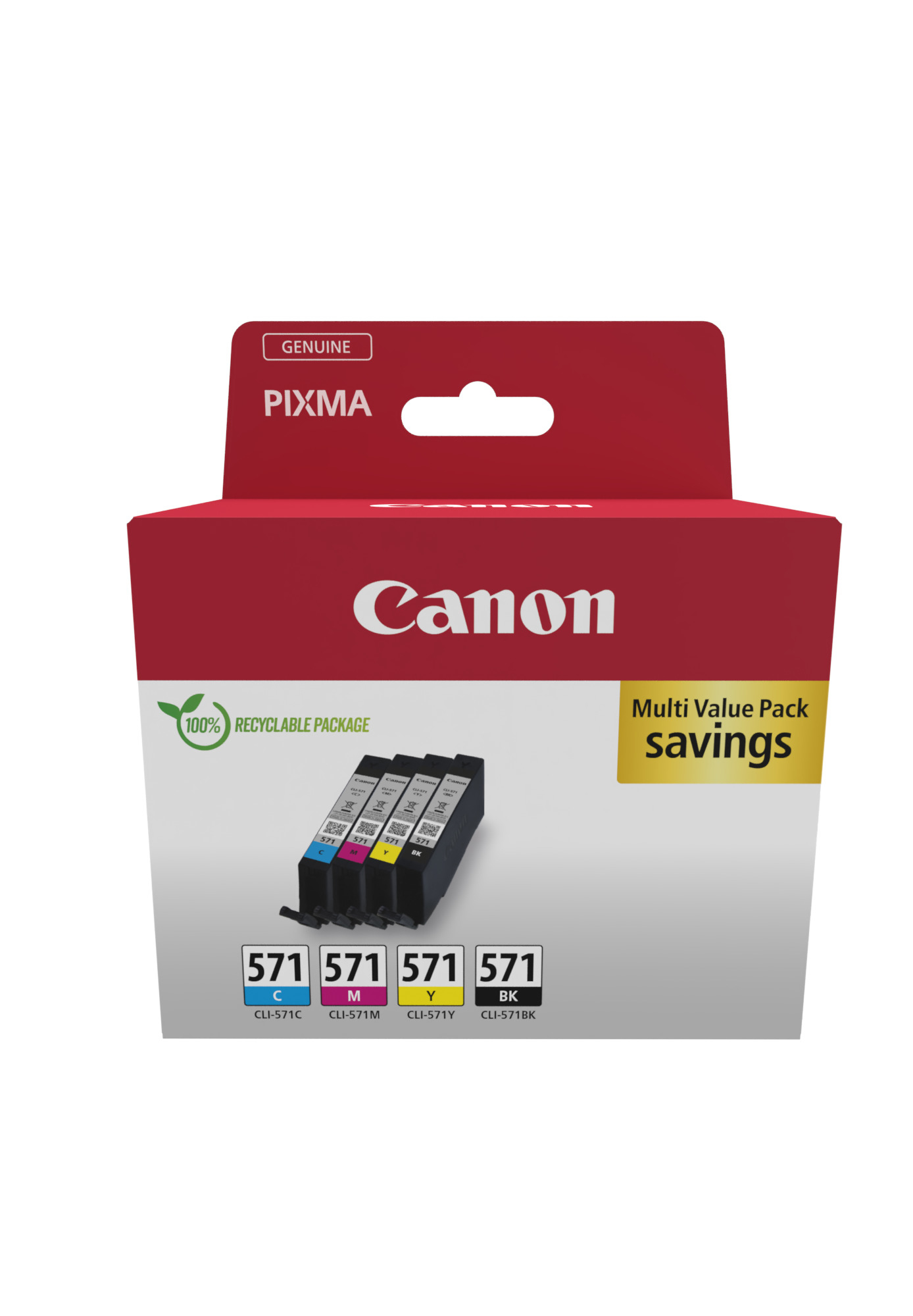 Canon CLI-571 C/M/Y/BK Multipack - Confezione da 4 - 7 ml - nero, giallo, ciano, magenta - originale - serbatoio inchiostro - per PIXMA TS5051, TS5053, TS5055, TS6050, TS6051, TS6052, TS8051, TS8052, TS9050, TS9055
