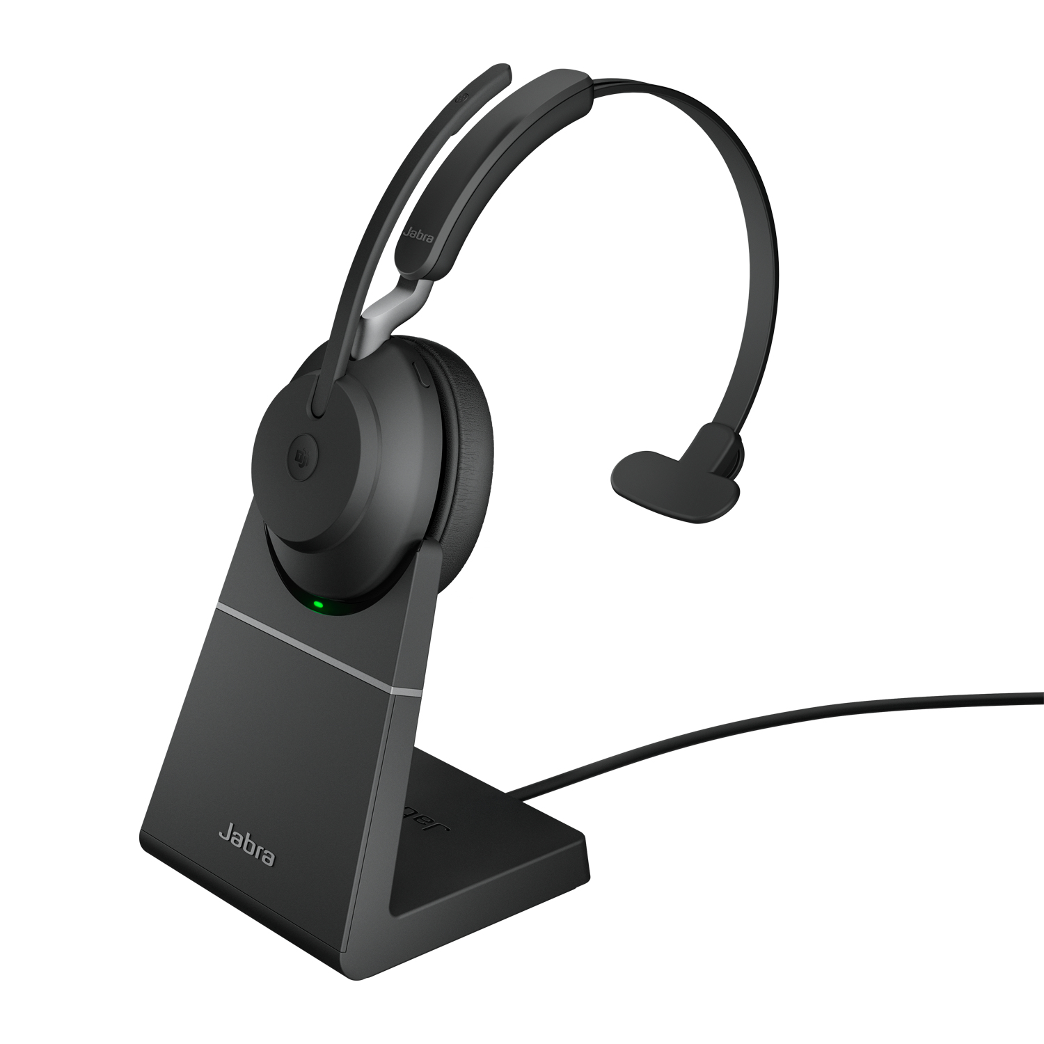 Jabra Evolve2 65 MS Mono - Cuffie con microfono - on-ear - convertibile - Bluetooth - senza fili - USB-C - isolamento dal rumore - nero - con supporto di ricarica - Certificato per i team Microsoft