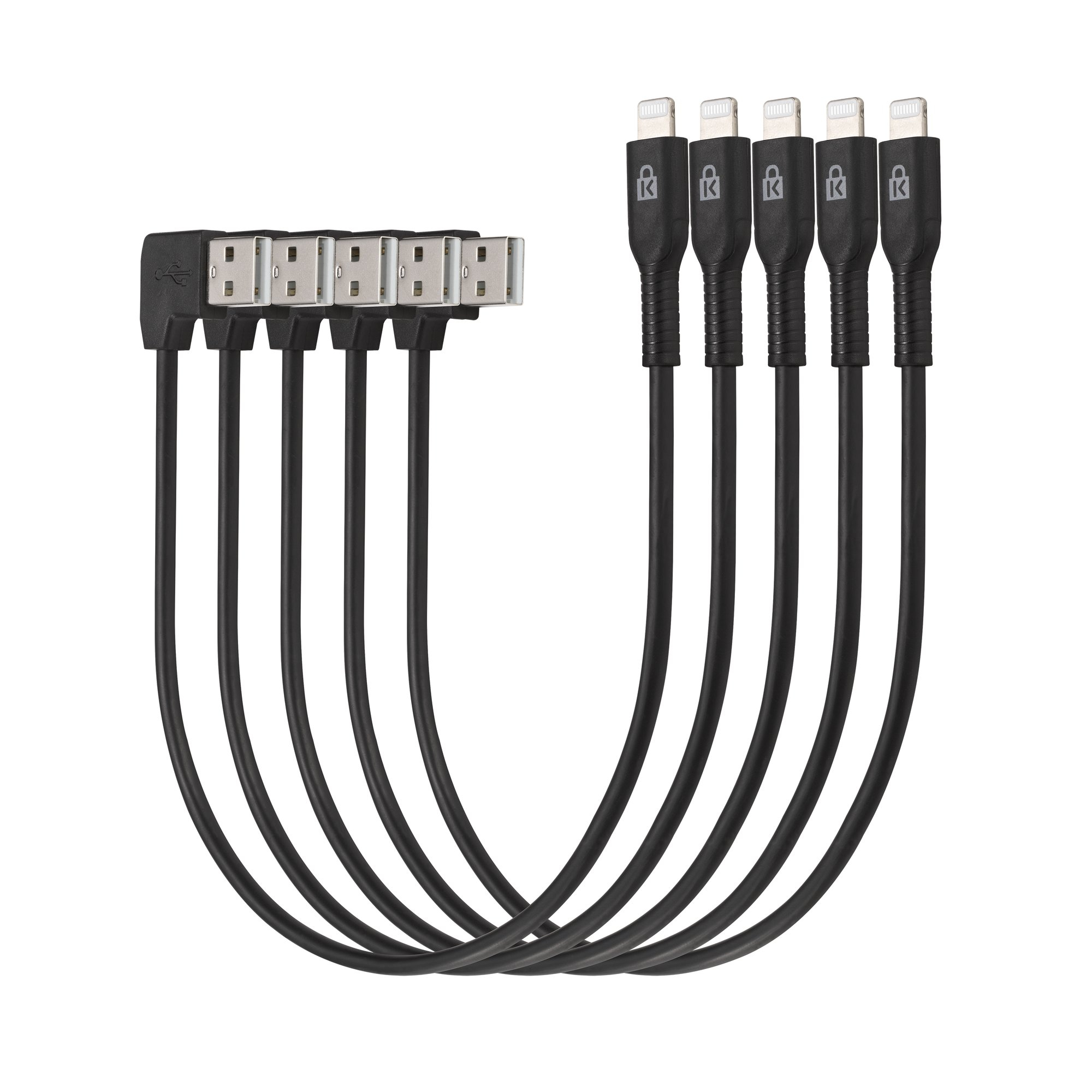 Kensington Charge & Sync Cable - Cavo Lightning - USB maschio a Lightning maschio - 20 cm - nero (pacchetto di 5) - per Apple iPad/iPhone/iPod (Lightning)