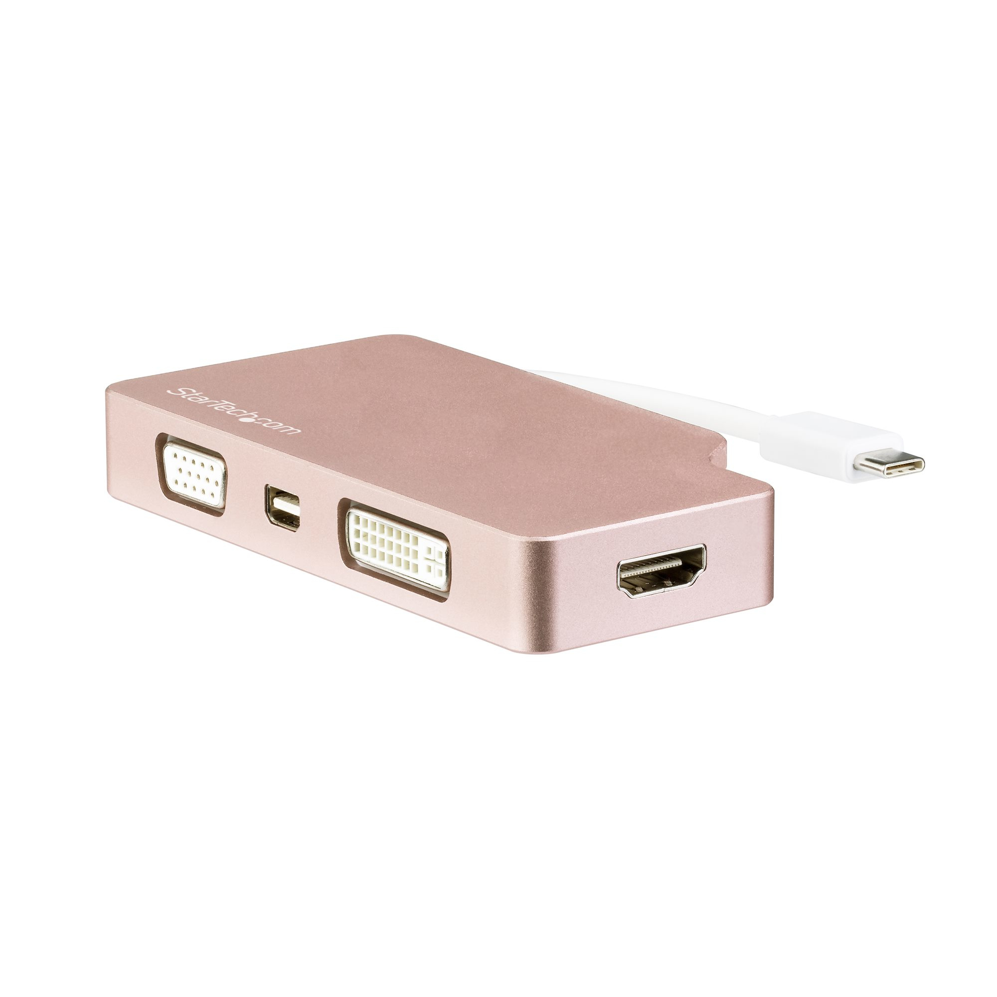 StarTech.com Adattatore Video USB-C Multi-Porta - Oro Rosa - 4 in 1 USB-C a VGA, DVI, HDMI o mDP - 4K - Adattatore video esterno - USB-C - DVI, HDMI, Mini DisplayPort, VGA - rosa dorato