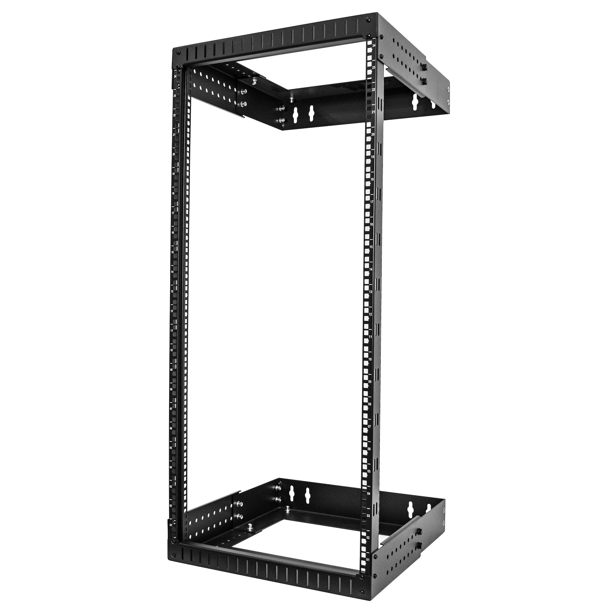 StarTech.com Armadio Rack a Muro 19" 24U - Armadio di rete/Quadro rack 19 pollici a prof. regolabile 30-50cm - Server rack a parete a 2 montanti per AV/Dati/Switch - Acciaio (RACK-24U-20-WALL-OA) - Rack a telaio aperto - 2 post - montaggio a parete - nero - 24U - 19"