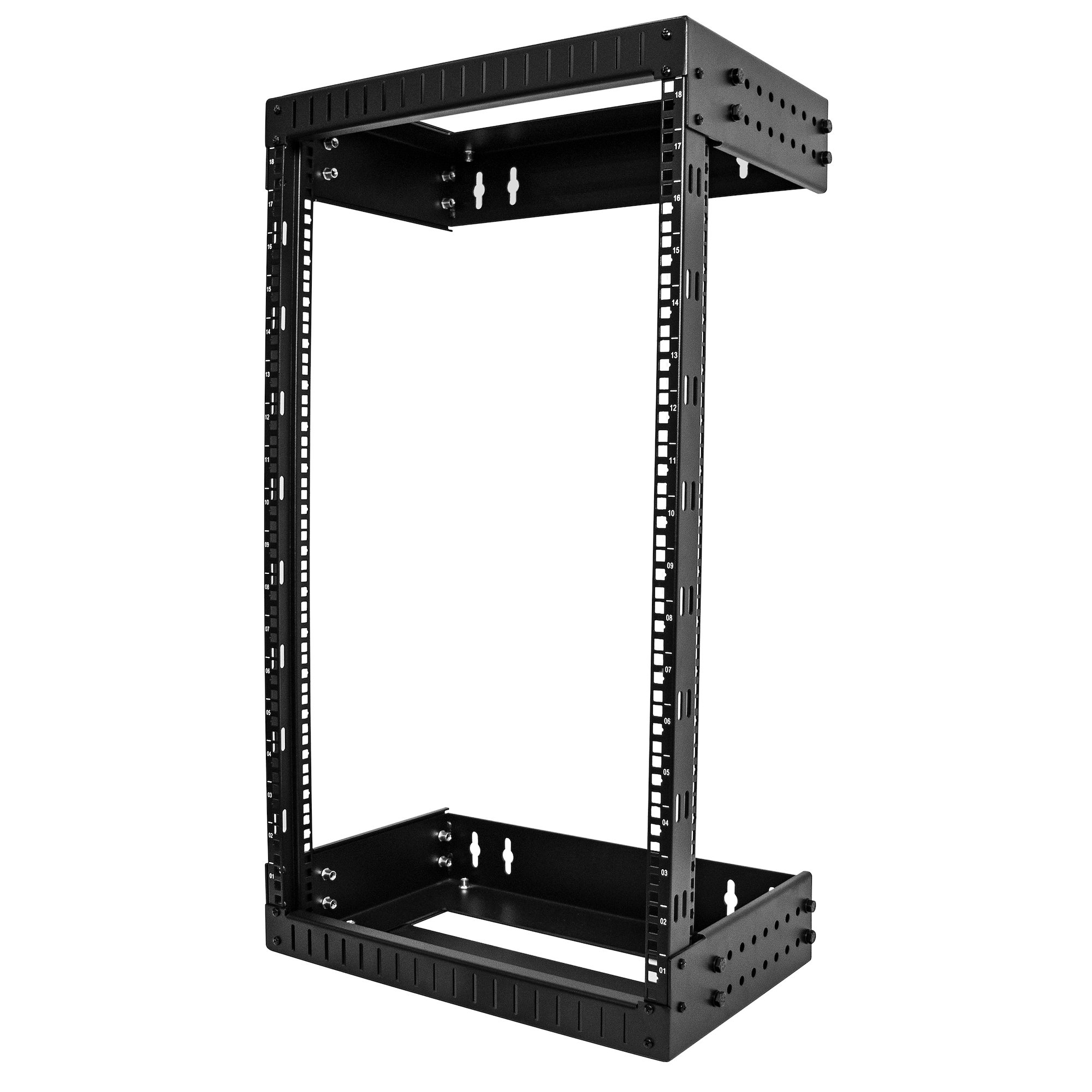 StarTech.com Armadio Rack a Muro 19" 18U - Armadio di rete/Quadro rack 19 pollici a prof. regolabile 30-50cm - Server rack a parete a 2 montanti per AV/Dati/Switch - Acciaio (RACK-18U-20-WALL-OA) - Rack a telaio aperto - 2 post - montaggio a parete - nero - 18U - 19"