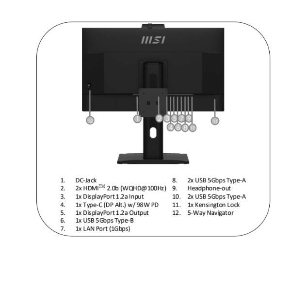 MSI Pro MP275QPDG, 68,6 cm (27ʺ), 2560 x 1440 Pixel, Wide Quad HD, LCD, 4 ms, Nero