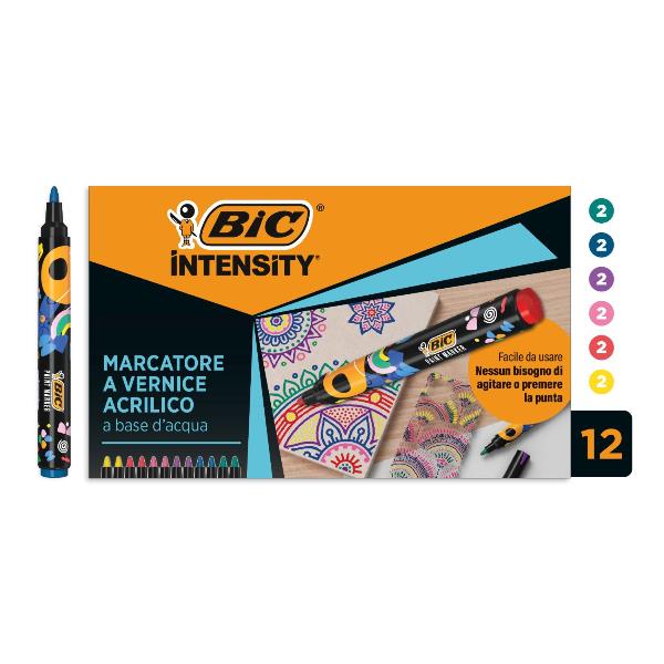 BIC Intensity, 12 pz, Multicolore, Tipo di punta, Multicolore, Rotondo, Medio