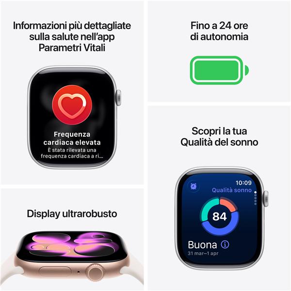 Apple Watch Series 11 GPS 46mm Cassa Alluminio Grigio Siderale con Sport Band Nero - M/L, OLED, Touch screen, 64 GB, Wi-Fi, GPS (satellitare), 37,8 g