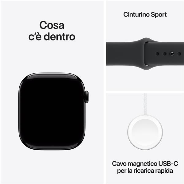 Apple Watch Series 11 GPS 46mm Cassa Alluminio Jet Black con Sport Band Nero - S/M, OLED, Touch screen, 64 GB, Wi-Fi, GPS (satellitare), 37,8 g
